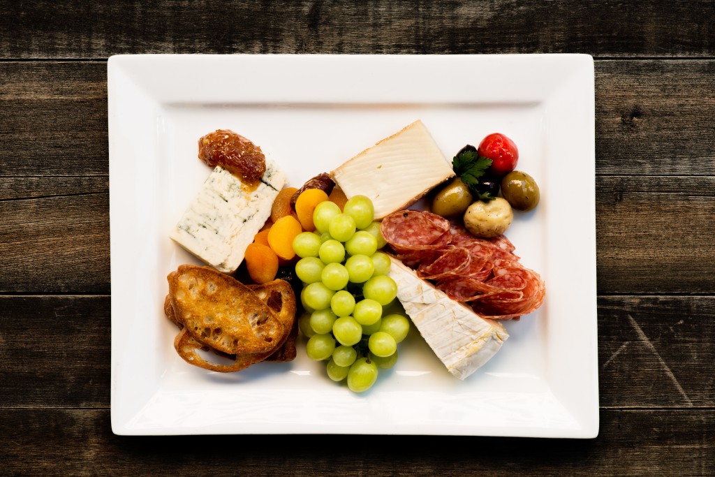 Cheese Plate with Apricots and Grapes